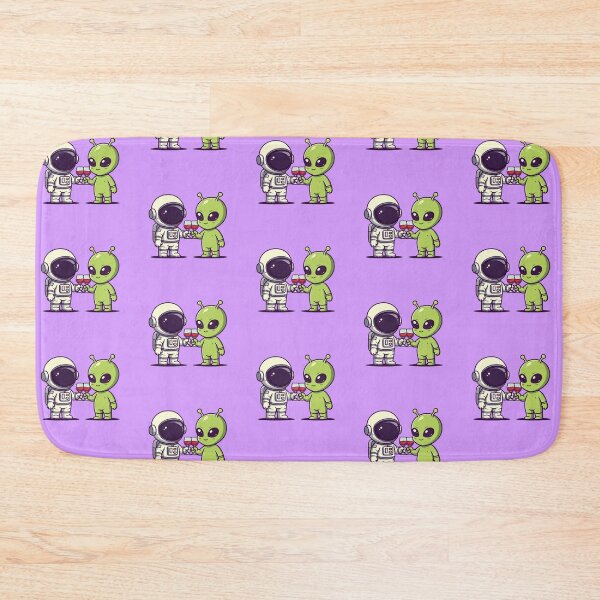 Item preview, Cute Astronaut and Alien Toasting – Kawaii Cartoon Vector Illustration on Lavender Background designed and sold by PixelVibe782.