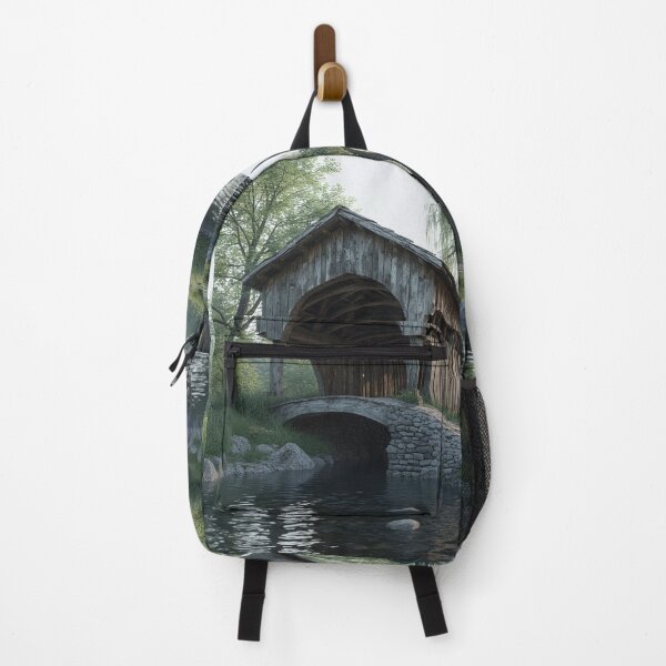 Item preview, Mystical Covered Bridge Over Creek – Willow Tree Tranquil Landscape Art designed and sold by David R Sawin The Architects Of Eden.