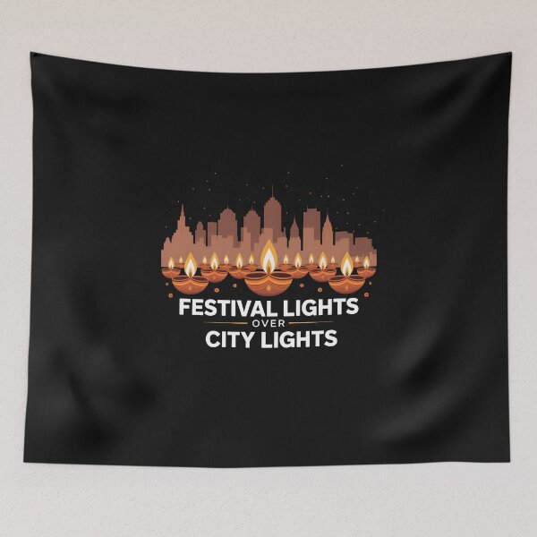 Item preview, Festival Lights Over City Lights – Diwali Skyline Design designed and sold by Jollys-ArtShop.