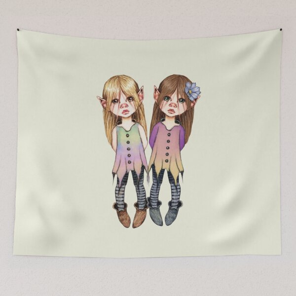 Item preview, Pixie Sisters No. 2, Cute Elfin Girls, Fantasy Art designed and sold by JoyfulWhimsy.
