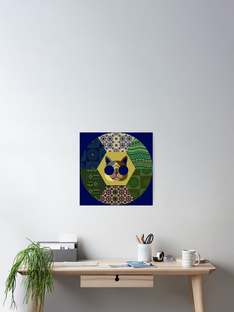 Thumbnail 2 of 3, Poster, Cat in sunglasses - patchwork23 designed and sold by Design4uStudio.