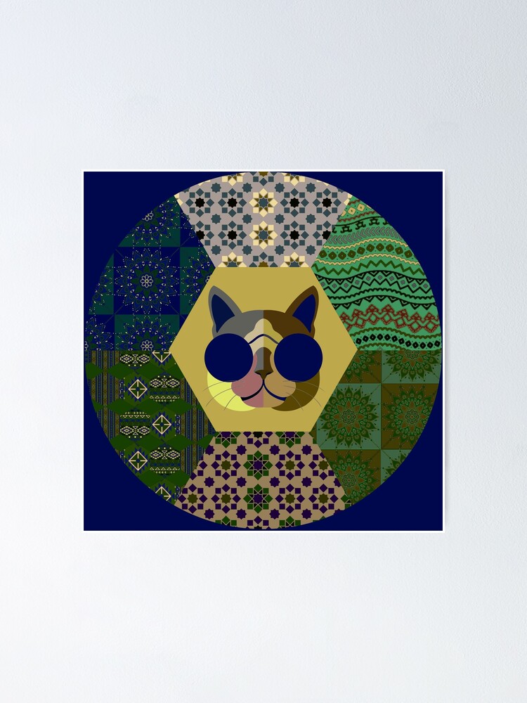 Thumbnail 1 of 3, Poster, Cat in sunglasses - patchwork23 designed and sold by Design4uStudio.