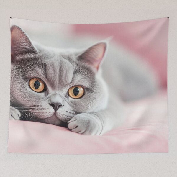 Item preview, Grey cat relaxes on pink couch designed and sold by anytka.