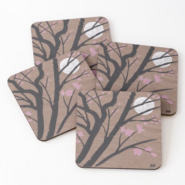 Item preview, Cherry Branches and Blossoms Silhouette Painting on Upcycled Material designed and sold by A_Guy_With_Art_Supplies.