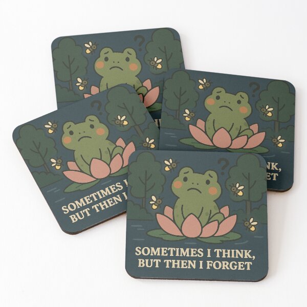 Item preview, Funny Frog Quote – “Sometimes I Think But Then I Forget” | Cute Sad Frog Sitting on Lily Pad Illustration designed and sold by Florarts.