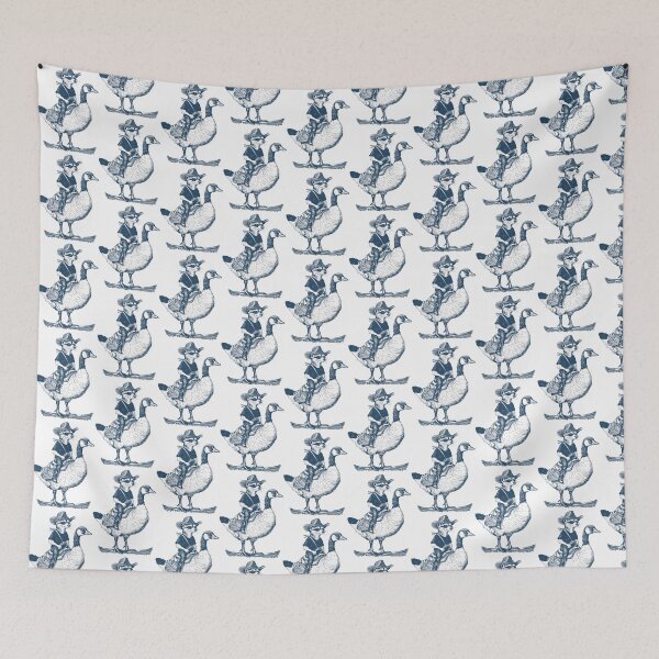 Item preview, Funny dark blue retro print with raccoon cowboy riding big blue goose designed and sold by Encreable.
