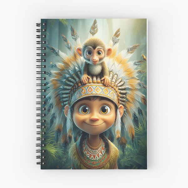 Item preview, Young Child with Monkey in Colorful Feather Outfit designed and sold by Artessie.