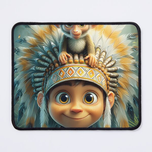 Item preview, Young Child with Monkey in Colorful Feather Outfit designed and sold by Artessie.