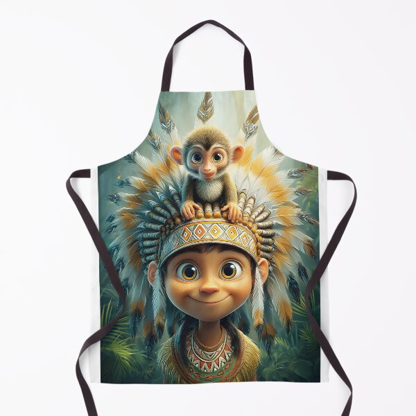Item preview, Young Child with Monkey in Colorful Feather Outfit designed and sold by Artessie.
