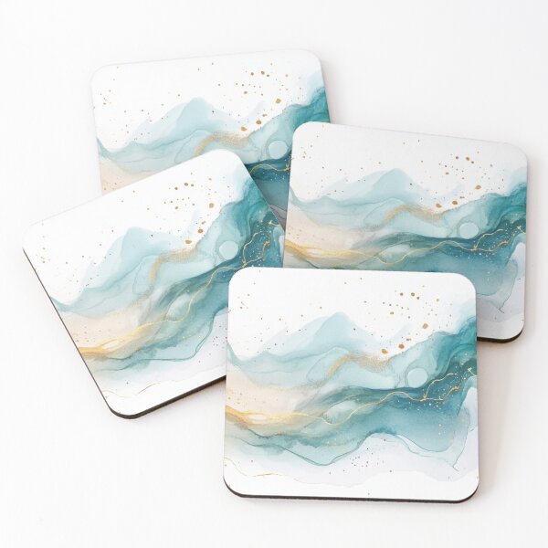 Item preview, Gold-accented watercolor waves designed and sold by anytka.