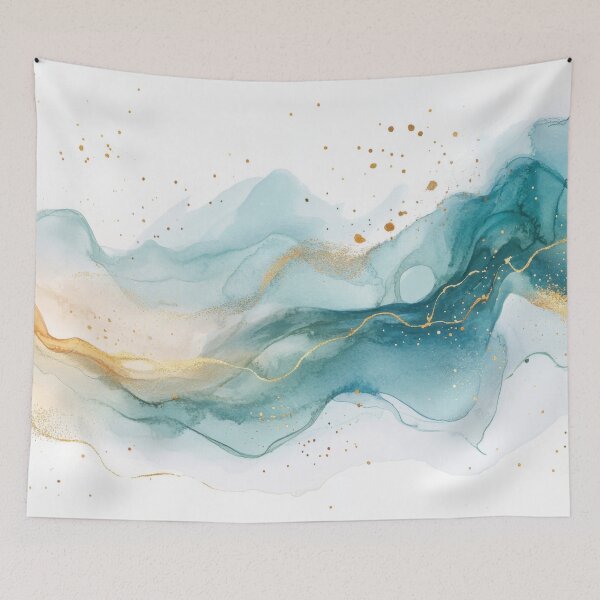 Item preview, Gold-accented watercolor waves designed and sold by anytka.
