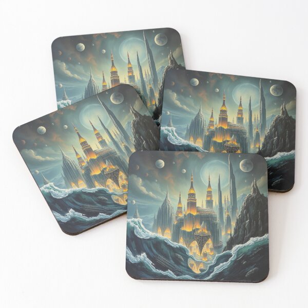 Item preview, Epic Oceanside Castle – Between glowing towers, celestial moons & wild ocean dreams designed and sold by FotoworldEdel.