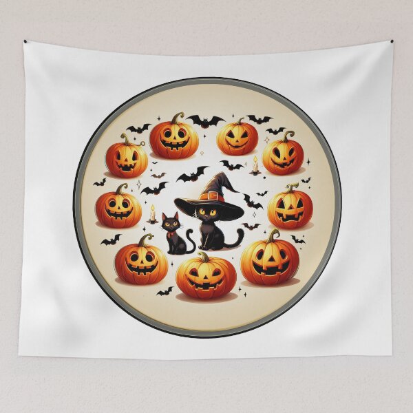 Item preview, Black Cats and Pumpkins in Halloween Circle designed and sold by Art-Arcade6.