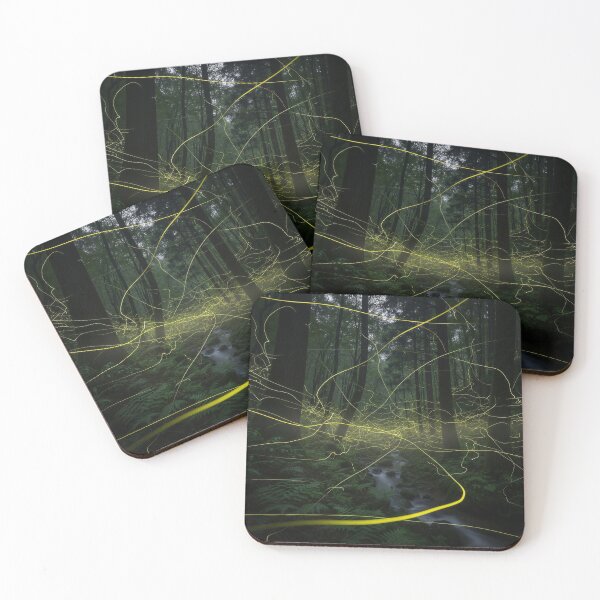 Item preview, Fireflies in the Dark Forest - Long Exposure Light Trails designed and sold by QnaKasArt.