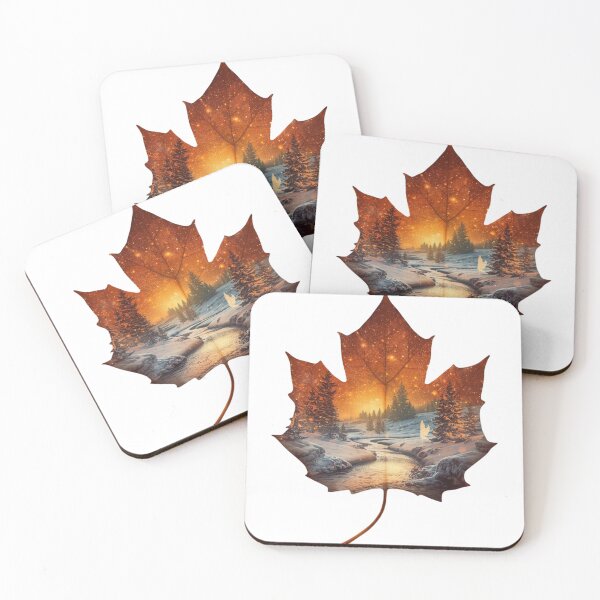 Item preview, Autumn Wall Decor – Large Leaf with Magical Winter Fairy-Tale Landscape, Surreal Double Exposure Nature Art designed and sold by Mintiko2.