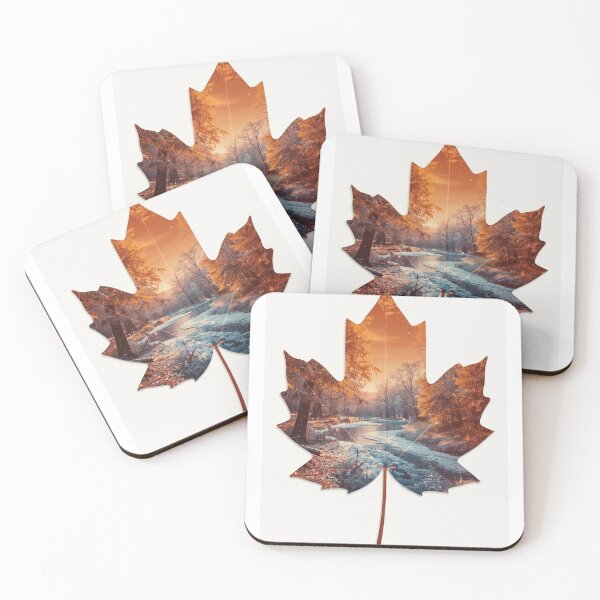 Item preview, Autumn Fall Wall Decor – Large Leaf Wall Art with Magical Winter Landscape, Surreal Seasonal Nature Print designed and sold by Mintiko2.