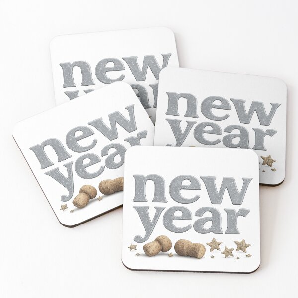 Item preview, New year text with corks and stars on white background, AI generated designed and sold by dvoevnore.