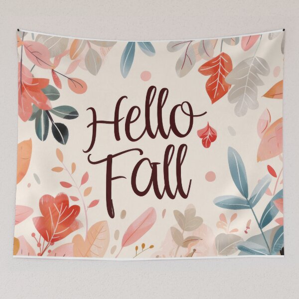 Item preview, Autumn greeting card with colorful leaves and text hello fall, AI generated designed and sold by dvoevnore.