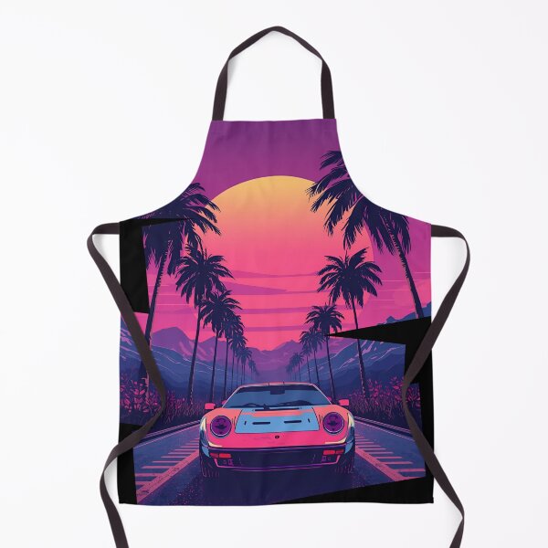 Item preview, 80s retro-futuristic landscape with palm trees and a Porsch sports car neon colors 8 designed and sold by Neon G.