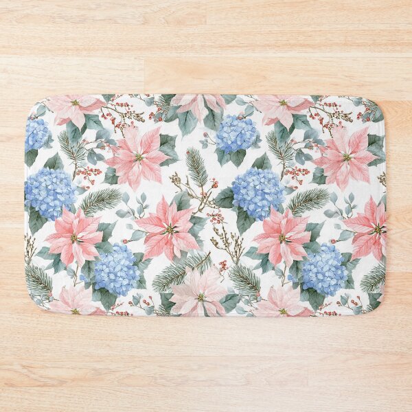Item preview, Pink White Poinsettia and Blue Hydrangeas Flowers Watercolor All Over designed and sold by Feeling Artsy.