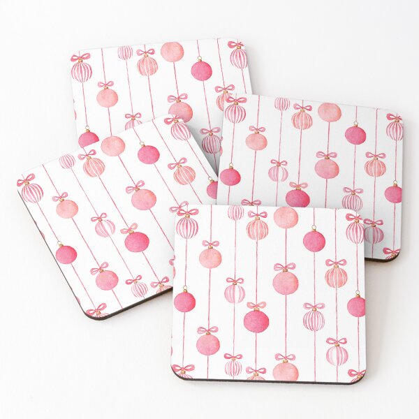 Item preview, Red Pink White Winter Christmas Ornaments Stripes Watercolor All Over designed and sold by Feeling Artsy.