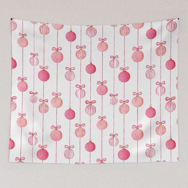 Item preview, Red Pink White Winter Christmas Ornaments Stripes Watercolor All Over designed and sold by Feeling Artsy.