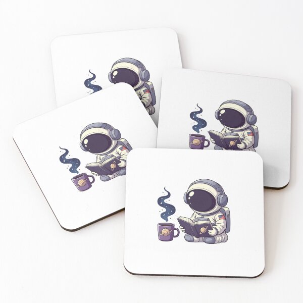 Item preview, Cute Astronaut Reading a Book and Drinking Coffee – Kawaii Cartoon Vector Illustration designed and sold by PixelVibe782.