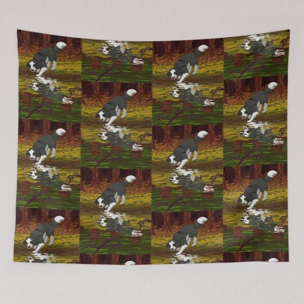 Item preview, Border Collie Reflection Out for a Walk art print dog beautiful nature countryside trees pond river pet designed and sold by pinkpawsdraws.