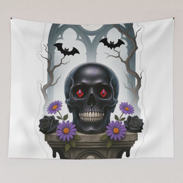 Item preview, Gothic Skull with Flowers – Dark Art Print designed and sold by FraktalMoods.