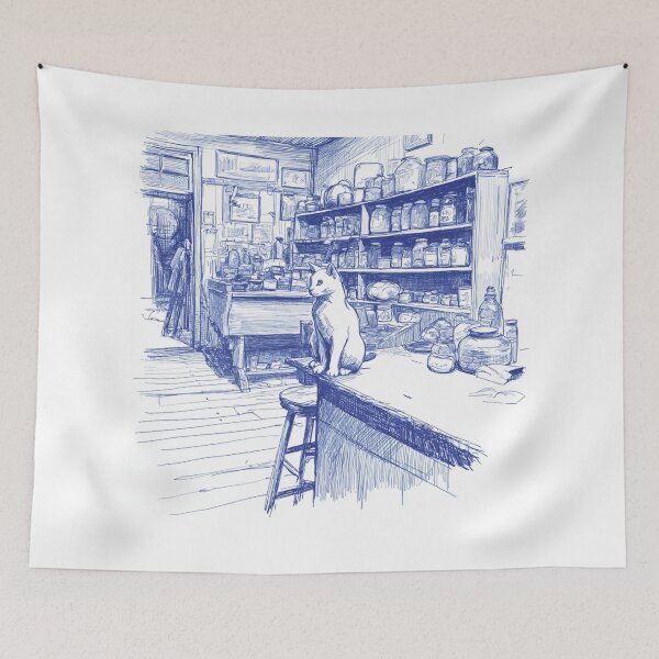 Item preview, The Shopkeeper Cat – Vintage Ink Drawing designed and sold by casualnature.