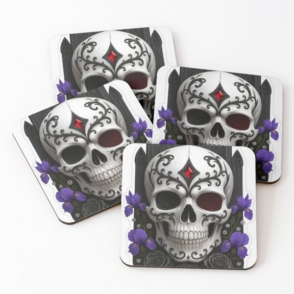 Item preview, Moonlit Skull with Purple Flowers – Dark Elegance designed and sold by FraktalMoods.