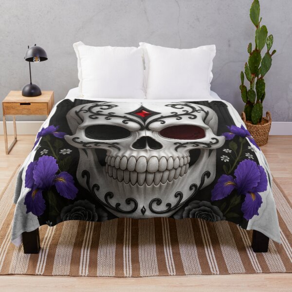 Item preview, Moonlit Skull with Purple Flowers – Dark Elegance designed and sold by FraktalMoods.
