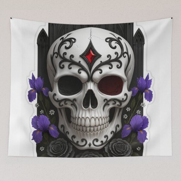 Item preview, Moonlit Skull with Purple Flowers – Dark Elegance designed and sold by FraktalMoods.