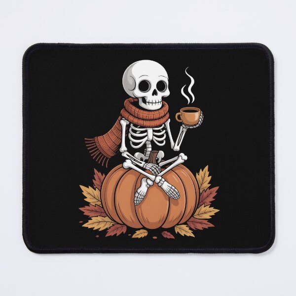 Item preview, Cozy Skeleton with Coffee on Pumpkin – Halloween Fall Vibes designed and sold by zazastore.