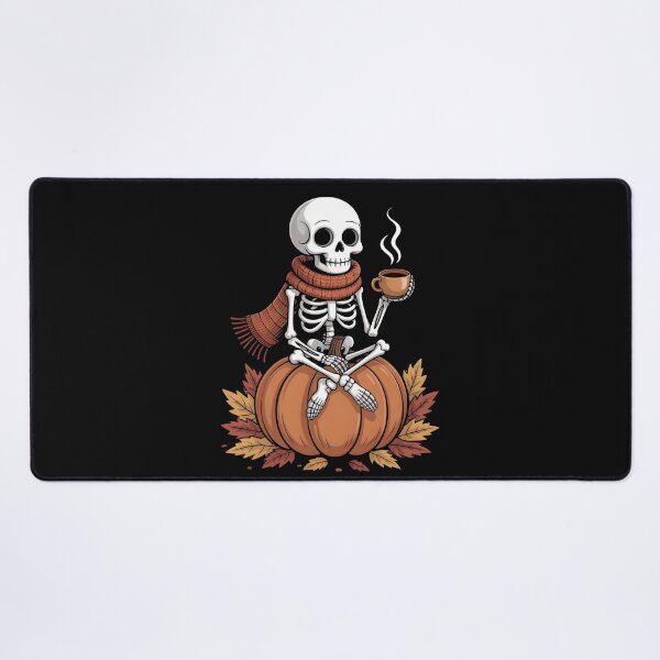 Item preview, Cozy Skeleton with Coffee on Pumpkin – Halloween Fall Vibes designed and sold by zazastore.