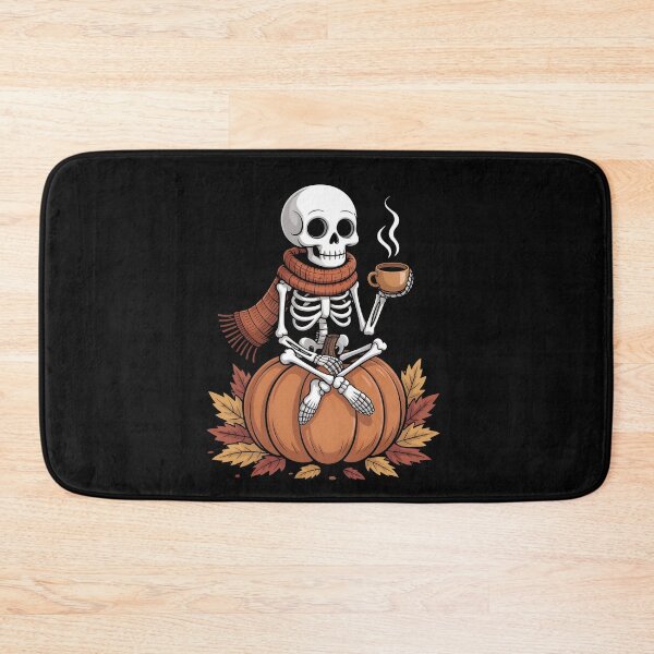 Item preview, Cozy Skeleton with Coffee on Pumpkin – Halloween Fall Vibes designed and sold by zazastore.