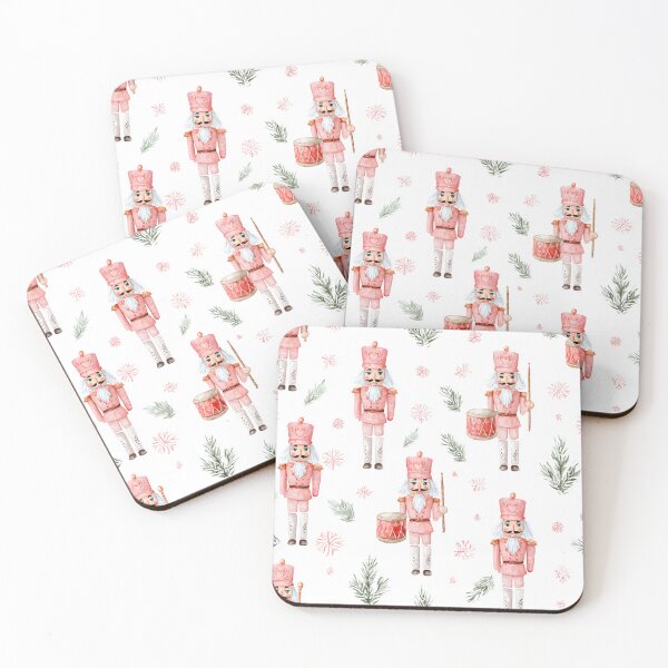 Item preview, Coral Pink White Snowflakes Nutcrackers Watercolor All Over designed and sold by Feeling Artsy.
