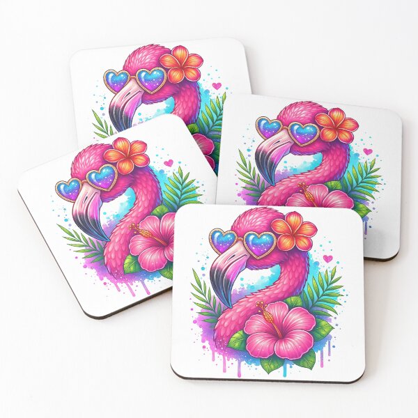 Item preview, Cute Pink Flamingo with Heart Glasses and Tropical Flowers designed and sold by ArtfulWeave.
