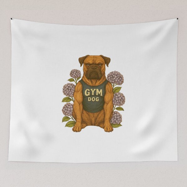 Item preview, Dogo Gym Vibes | Strong Hand-Drawn Dog with Flowers for Fitness Lovers designed and sold by Naturalite19.