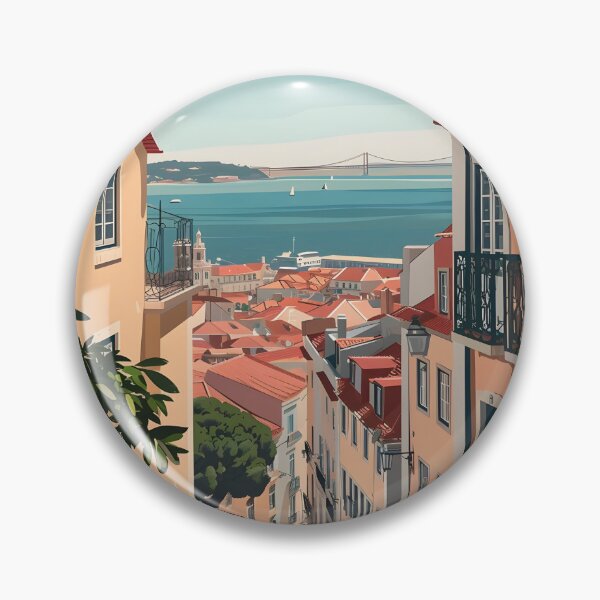 Item preview, Lisbon Cityscape Illustration – Portugal Coastal View Art Print designed and sold by sticky10.