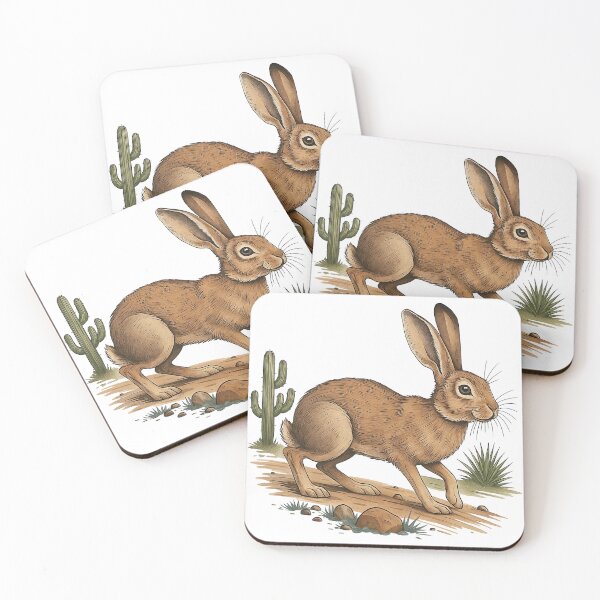 Item preview, Desert Jackrabbit Illustration with Cactus Landscape designed and sold by ArtfulWeave.