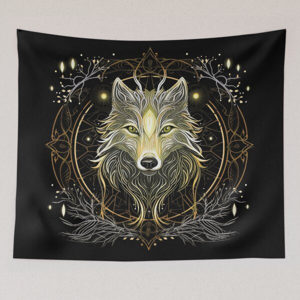 Item preview, Luminous Golden Wolf Within Sacred Mandala designed and sold by Daagath.