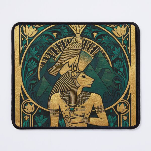 Item preview, Lion-Headed God Profile with Horus Falcon | Egyptian Revival Art Deco Nouveau | Luxury Gallery Art Print designed and sold by Vintage Poster Gallery.