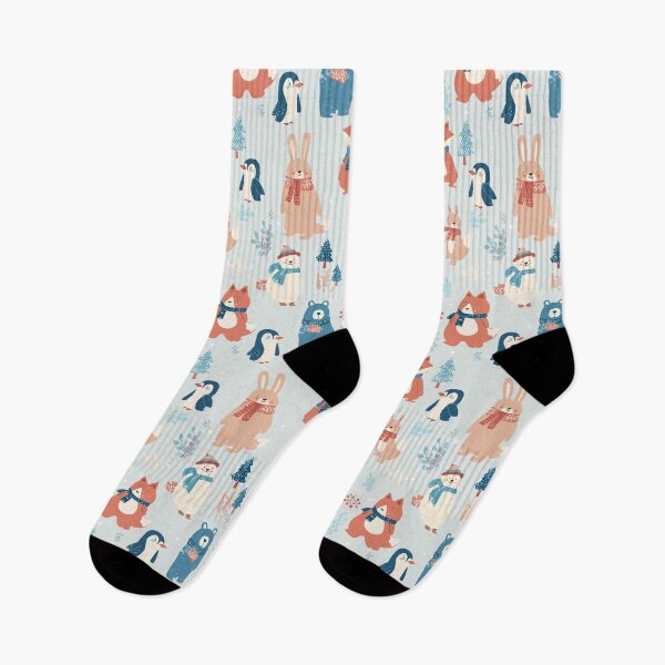 Item preview, Cozy Winter Animals Pattern – Cute Fox, Bear, Rabbit & Penguin in Scarves Christmas Design designed and sold by Moss and Moon Studio.