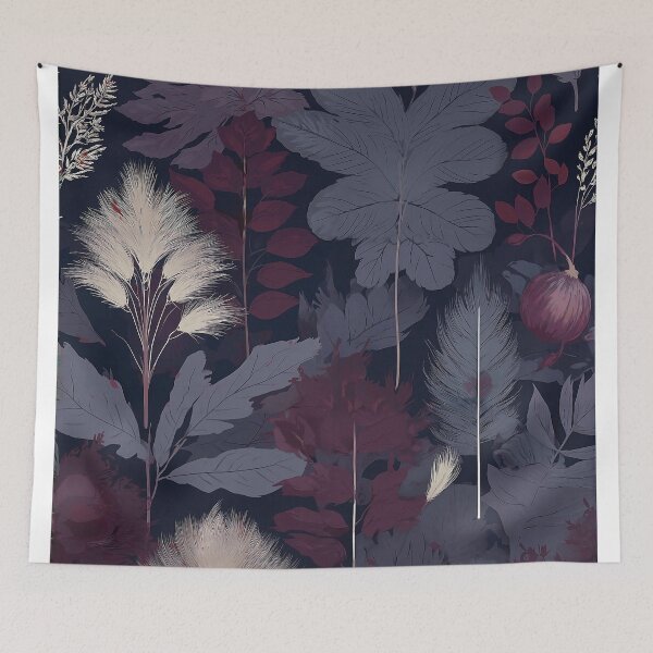 Item preview, Plum & Indigo Botanical Pattern – Moody Berries, Fig Leaves & Pampas Grass designed and sold by Esterlane.
