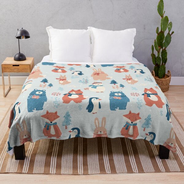 Item preview, Cozy Winter Animals Pattern – Cute Fox, Bear, Rabbit & Penguin in Scarves Christmas Design designed and sold by Moss and Moon Studio.
