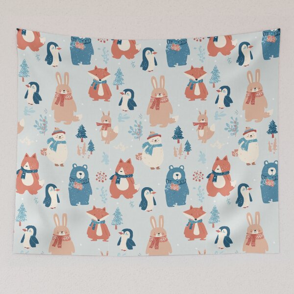 Item preview, Cozy Winter Animals Pattern – Cute Fox, Bear, Rabbit & Penguin in Scarves Christmas Design designed and sold by Moss and Moon Studio.