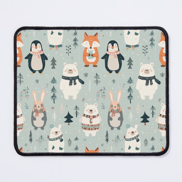 Item preview, Cozy Winter Animals Pattern – Cute Fox, Bear, Rabbit & Penguin in Scarves Christmas Design designed and sold by Moss and Moon Studio.