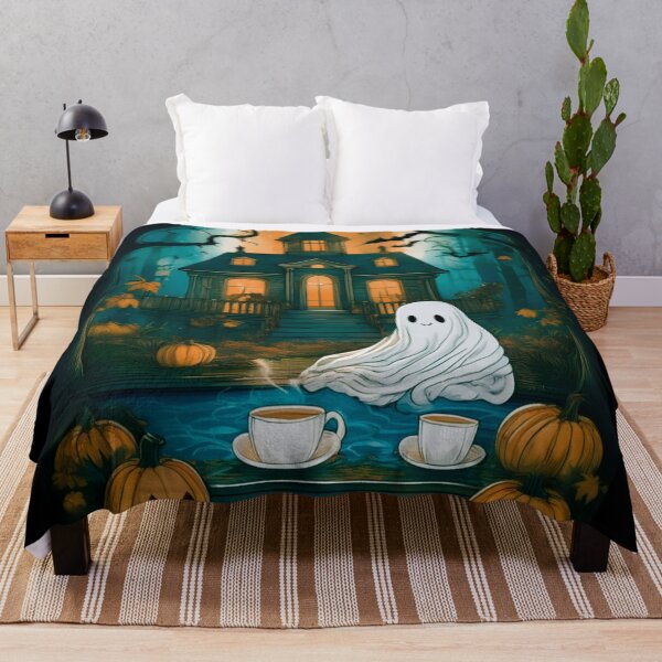 Item preview, Whimsical Ghost at Haunted House Halloween Art designed and sold by TheThreeOFive.