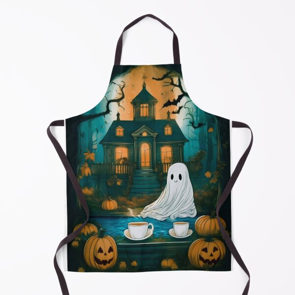 Item preview, Whimsical Ghost at Haunted House Halloween Art designed and sold by TheThreeOFive.